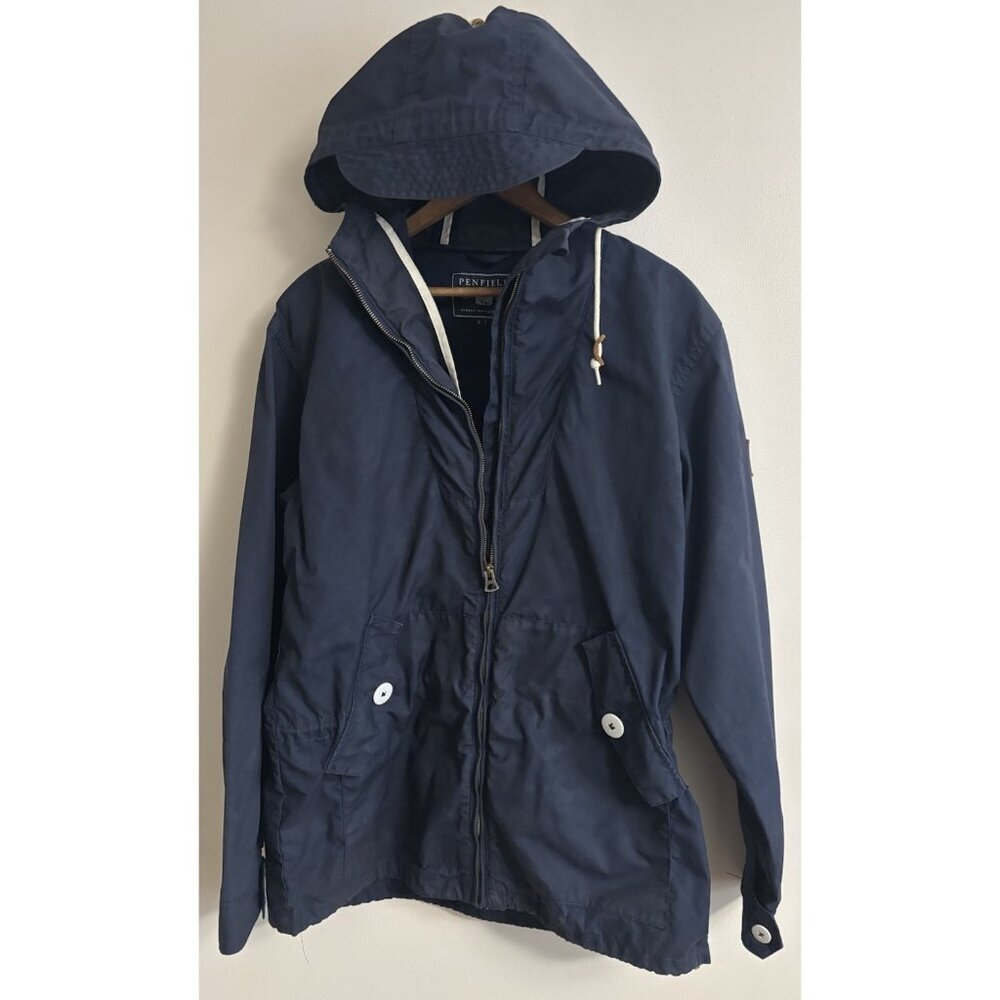 Penfield Hudson Wax Cloth Jacket Large Navy Blue Hooded Outdoor Trailwear Coat